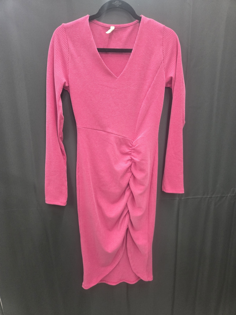 Tyche From VICI,  Ribbed V-Neck Sweater in Bright Heathered Pink Dress